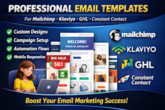design, manage email templates for mailchimp, klaviyo, ghl, constant contact