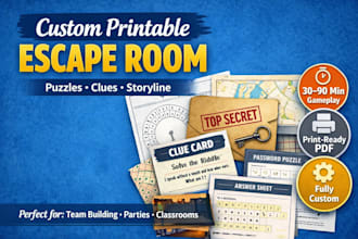 design a custom printable escape room game with puzzles and clues
