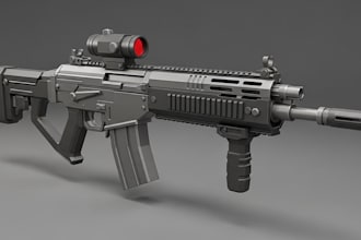 do 3d gun model, weapon props, game assets, hard surface, low poly