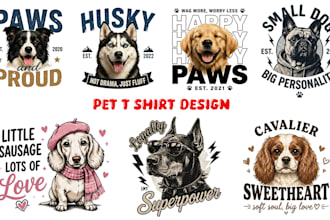 create pet t shirt design, dog, cat, cartoon t shirt design