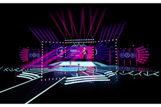 create stage design, 3d event design with realistic  rendering