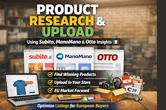 do product research product upload using subito, manomano, and otto insights