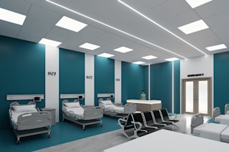 create realistic 3d hospital renovation clinic pharmacy store interior design