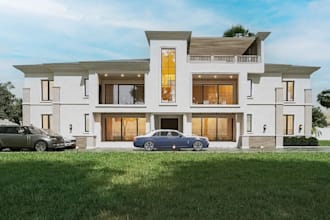 refurbish 3d villa exterior,townhouse,car park design,balconies,landscape render