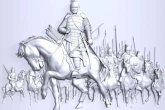 design 3d warrior bas relief,3d printable,3d wall sculpt,3d medieval relief, cnc