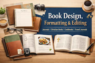 design, format, edit your journal, christian book, cook books and travel journal