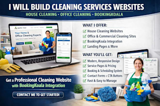 build cleaning services website, house and office cleaning, bookingkoala website