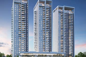 renovate 3d highrise building,exterior design,facade render,commercial space,cgi