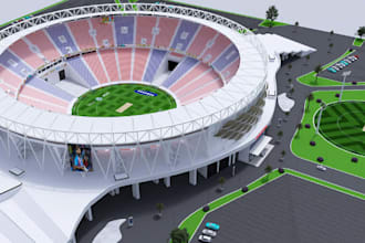 redesign 3d cricket stadium, football field,baseball indoor,court complex render