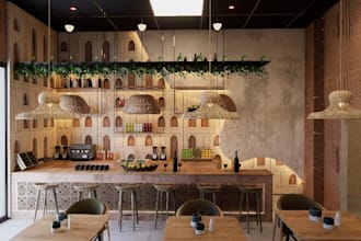 do 3d interior design cafe, restaurant, retail shop, office