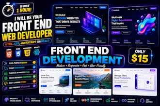 be your front end web developer for HTML, CSS, javascript or react