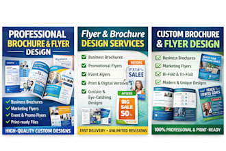 design trifold, bifold brochure, flyer and postcard
