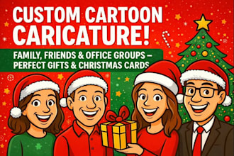 draw fun cartoon caricatures for family friends and office team xmas card gifts