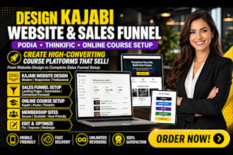 design kajabi website, sales funnel, podia, thinkific  online course