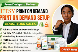 set up etsy print on demand store etsy shopify print on demand printiful printfy