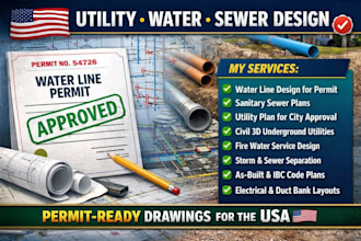 utility plan cad water sewer design permit USA city approval digital stamp