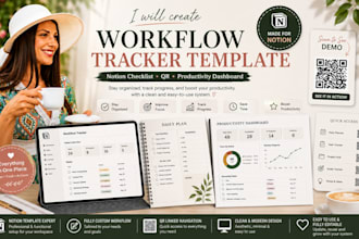 create workflow tracker template, notion checklist, qr, productivity dashboard