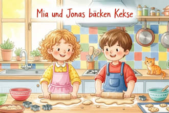 aquarell kinderbuchillustration für kinderbuch geschichtenbuch, buchillustration