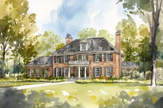 draw a watercolor house painting