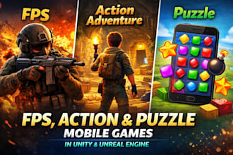 develop fps, action adventure, and puzzle mobile games in unity