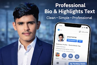 write professional instagram bio and highlights text