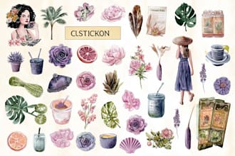 make digital watercolor illustration, bclipart, digital sticker sheet