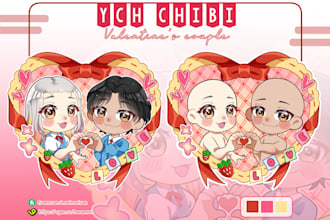 draw ych cute chibi couple for valentine, pfp, merch and social media