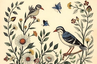 illustrate botanical and animal linocut illustration