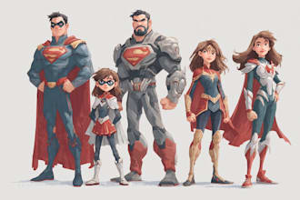 design a family superhero portraits for you