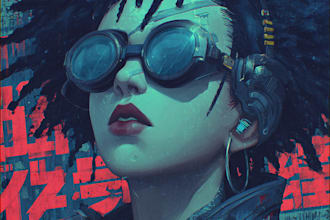 create cyberpunk illustration anime for poster music cover