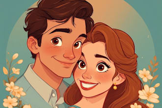 create a romantic couple portrait in my art style
