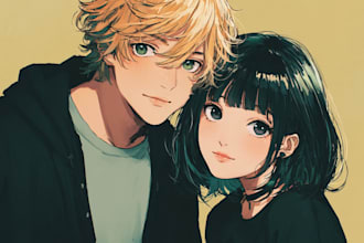 draw a cute anime couple illustration