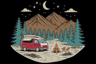 create custom camping illustration for t shirt design