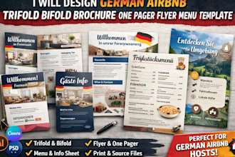 design german airbnb trifold bifold brochure one pager flyer menu template