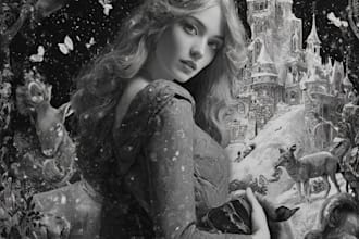create illustrated fairytale or fantasy book cover or chapter book