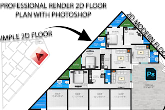render a professional 2d floor plan in photoshop