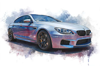 do custom digital car, vehicle watercolor portrait drawings