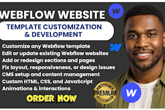 design customize webflow website, redesign webflow template and fix webflow
