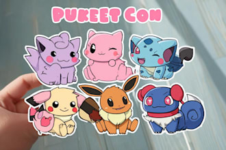draw cute pokemon sticker and kawaii chibi characters