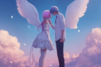 draw a cute anime couple illustration