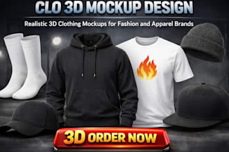 create realistic 3d clothing mockup fashion design and apparel product rendering