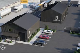 restructure 3d warehouse,industrial exterior,truck space,cgi commercial building