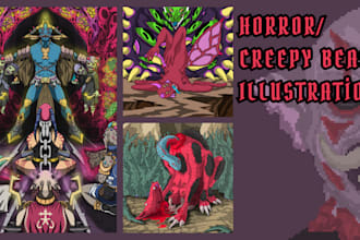 draw a horror and creepy beast illustration