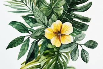 draw botanical illustration flower, plant