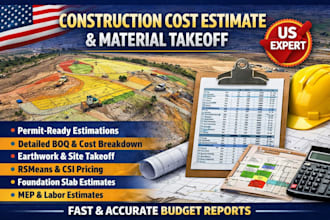 construction cost estimate boq material takeoff budget control earthwork USA