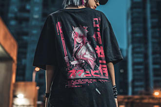cyberpunk or 90s retro japanese or anime streetwear t shirt