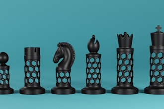 sculpt classic 3d chess pieces,modern chess desig,kings and pawn,fantasy knight
