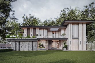 renovate old house structure to modern design,exterior facade render,360 vr tour