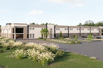 redevelop 3d mixed use campus, urban greenery design, real estate cgi rendering