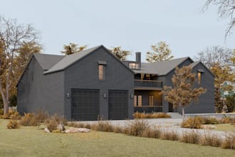 renovate modern chalet, ranch house exterior,witch style design,landscape render